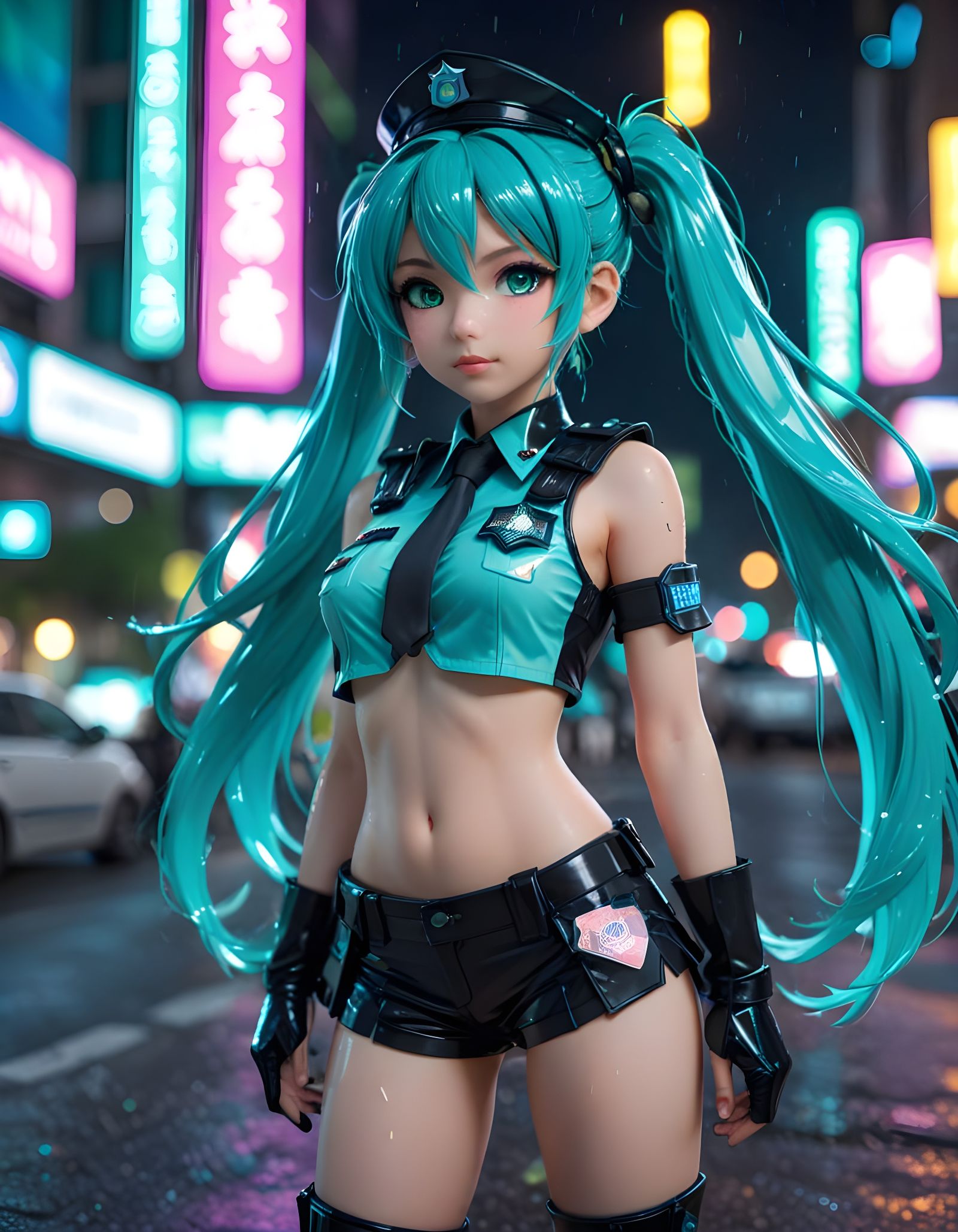 Chibi Hatsune Miku as Police Officer in Shanghai