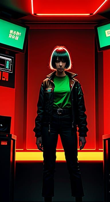 Cyberpunk Woman in Distress, High-Contrast Digital Art