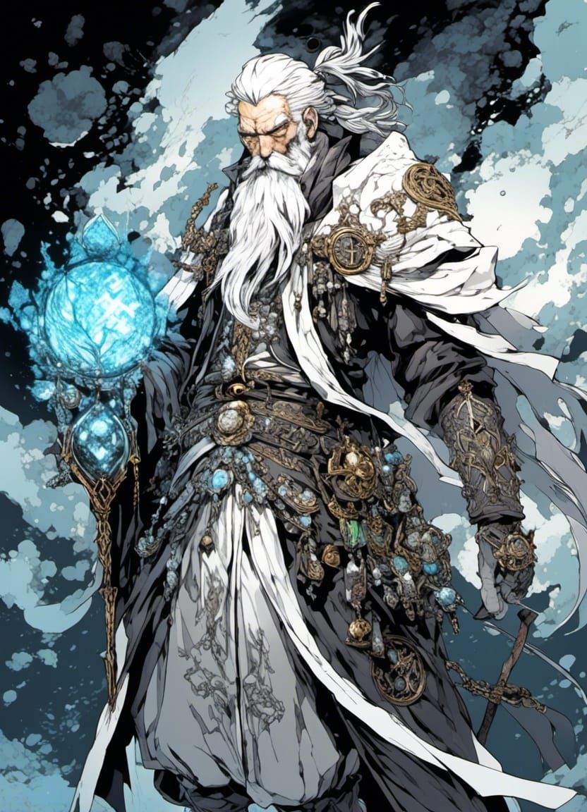 Mystical Mage Portrait with White Beard, Auroracore Style