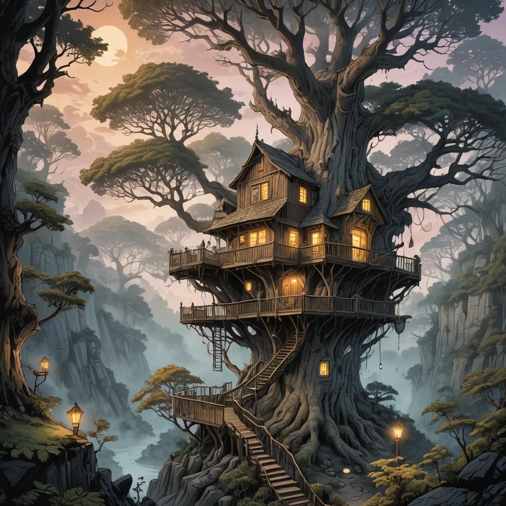 Cozy Treehouse in National Park: Digital Illustration