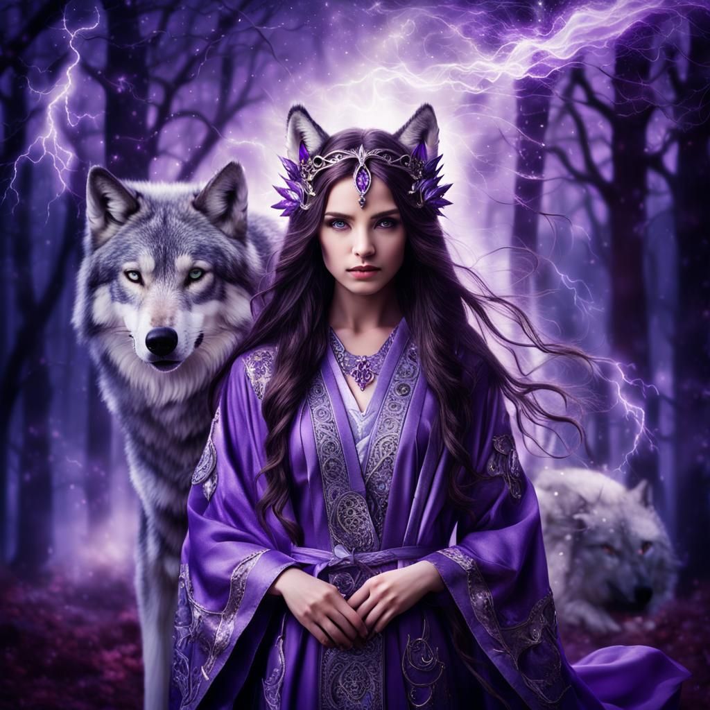 Mystical Woman and Ethereal Wolf Portrait