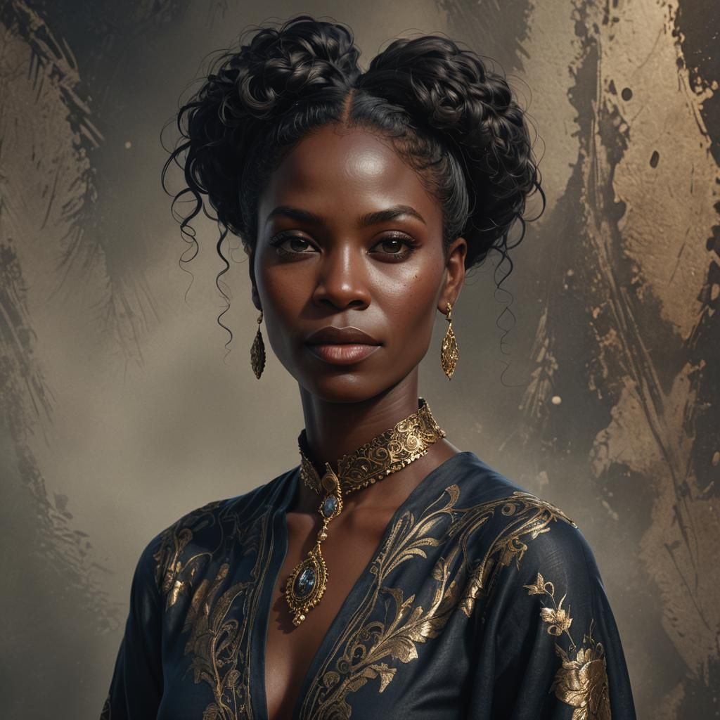 Elegant Hyperrealistic Portrait of a Black Woman