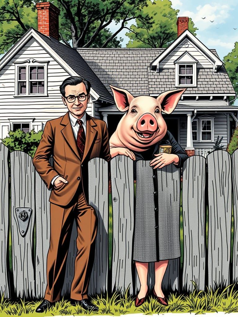 1960s Couple Photobombed by Pig Near Farmhouse