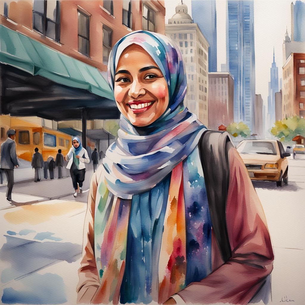 Watercolor of Muslim Woman in Chicago