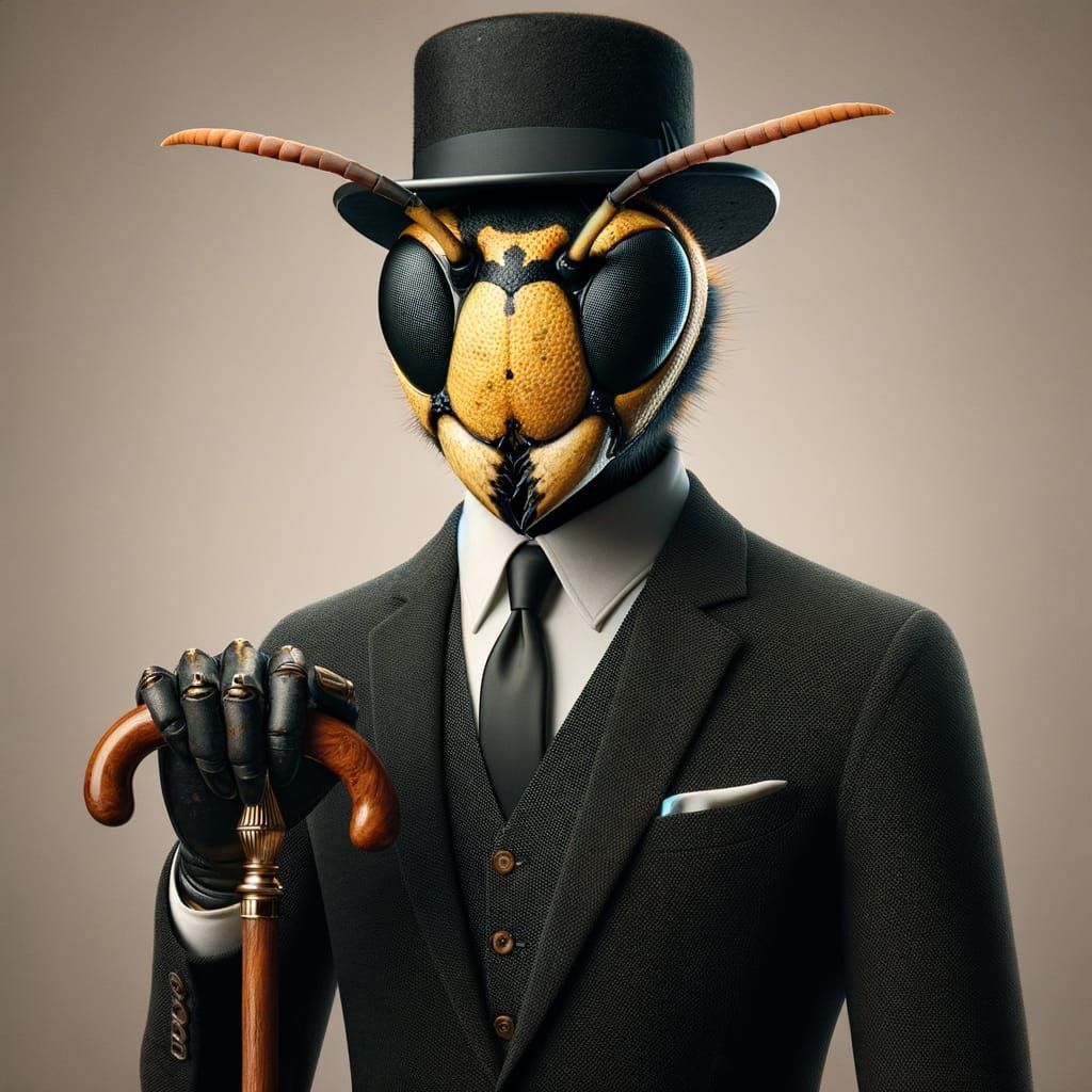 Anthropomorphic Hornet in Suit and Top Hat
