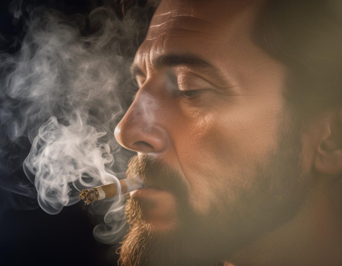 Hyperrealistic Image of a Man Smoking Cannabis