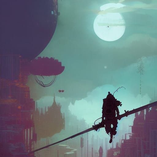 Floating Figure in Sky: Detailed Fantasy Art