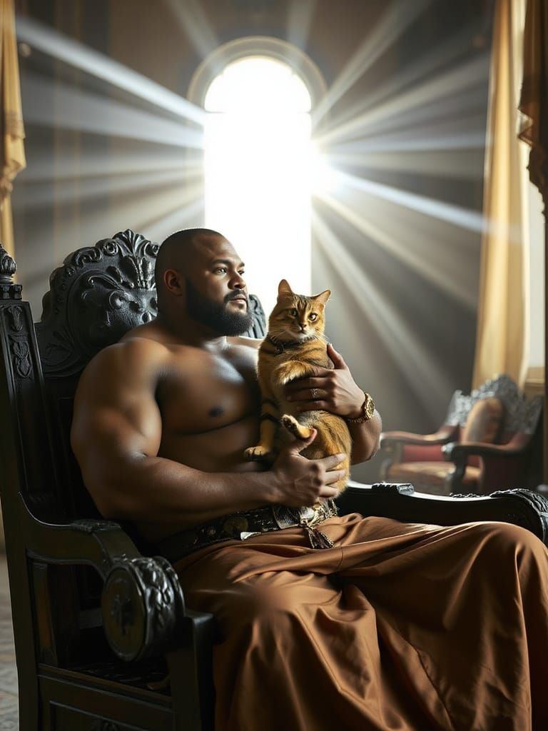 A king with his cat