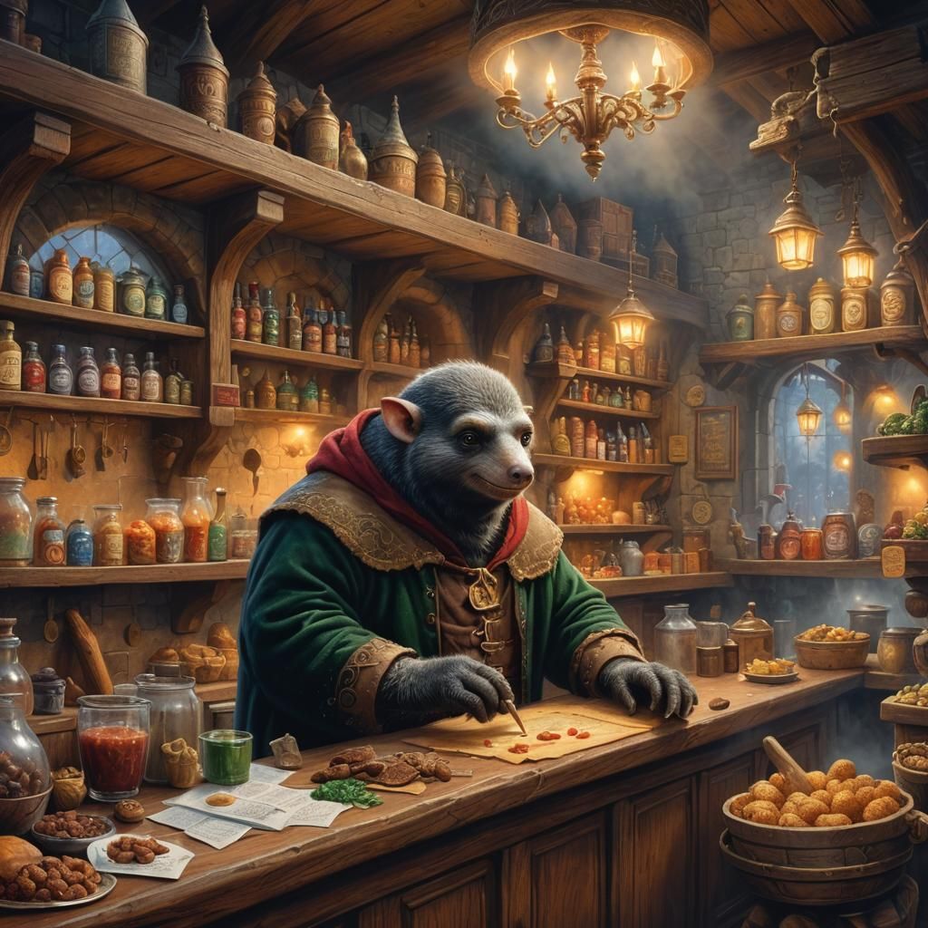 Medieval Mole Man Merchant in Ethereal Style