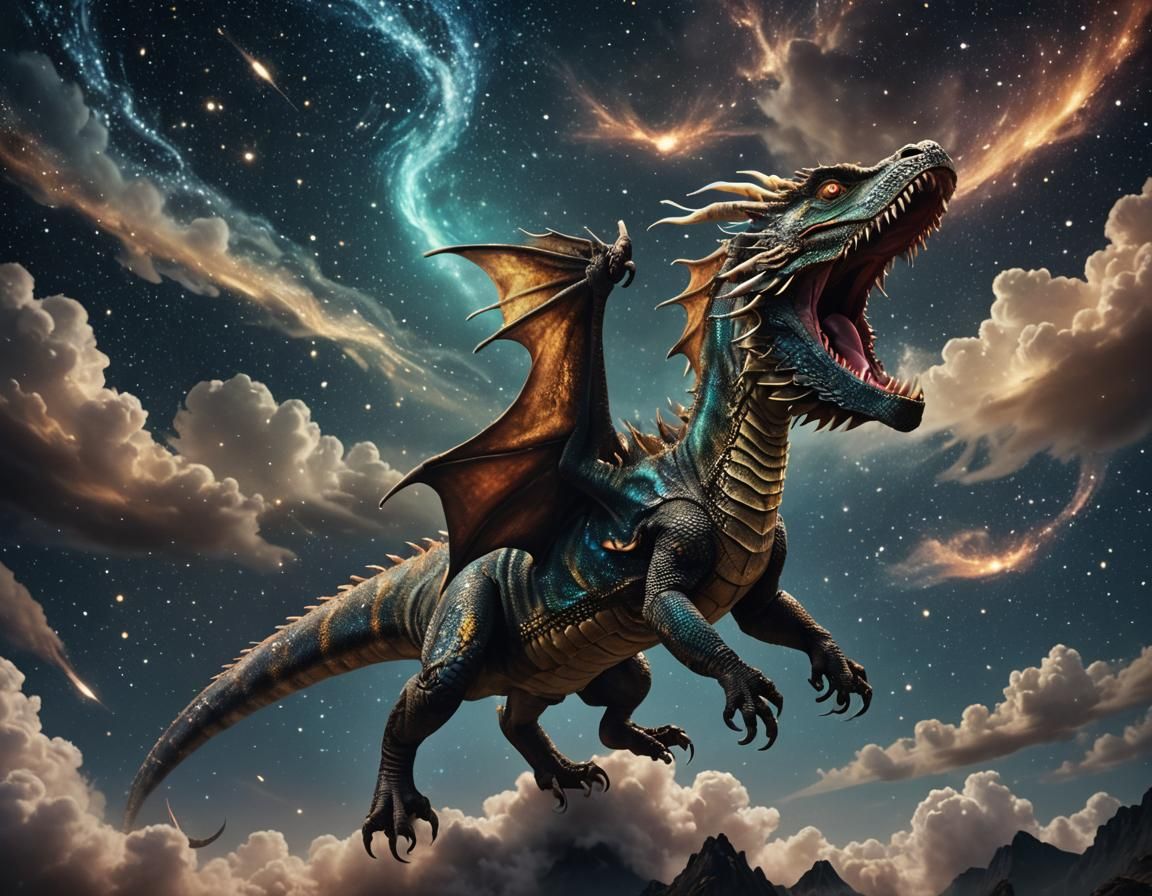 Celestial Dragon Soaring Through Starry Night Sky