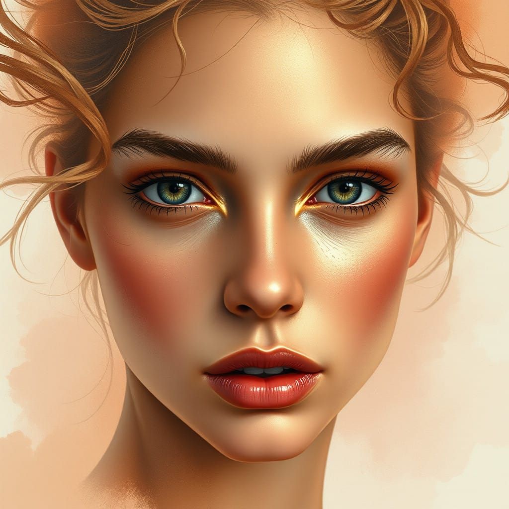 Surreal Bronze Portrait in Warm Metallic Hues