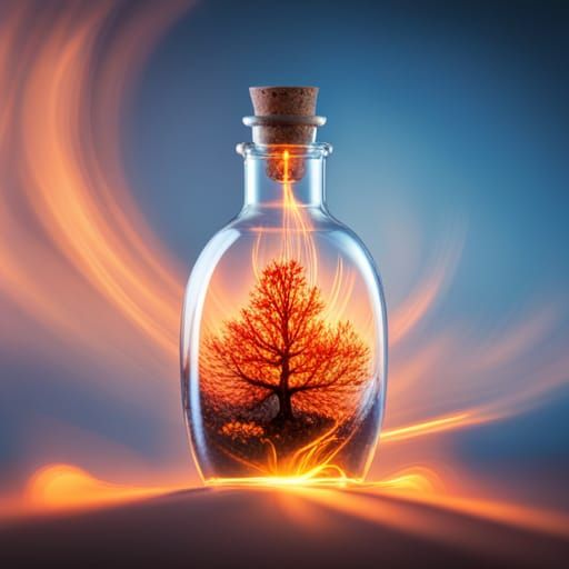 Burning Tree in Glass Bottle, Macro Photography