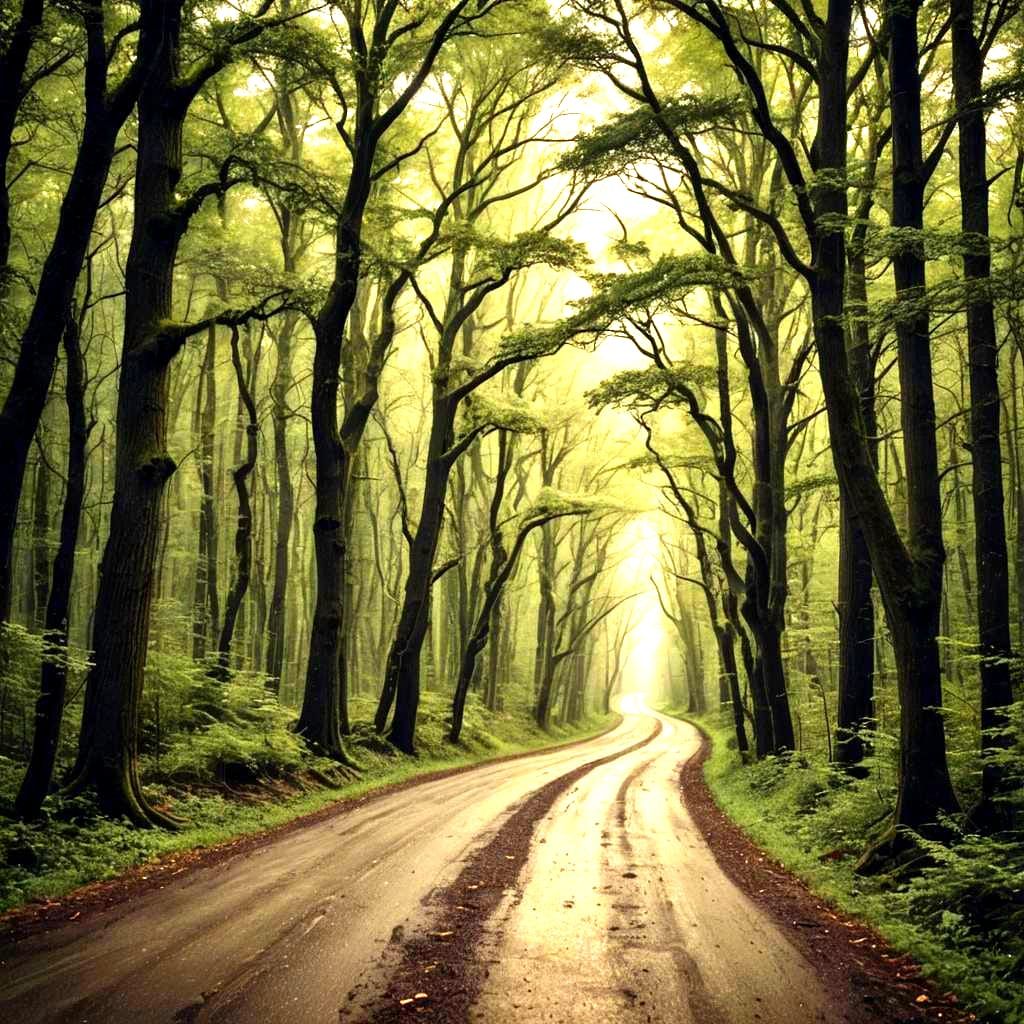 Winding Road Through Dark Forest in Gothic Style