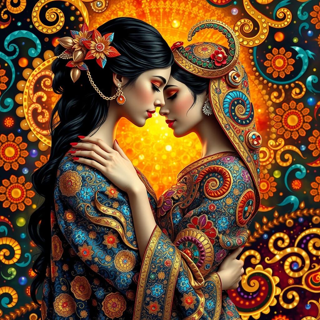 Ethereal Entwined Figures in Opulent Gold Leaf Splendor