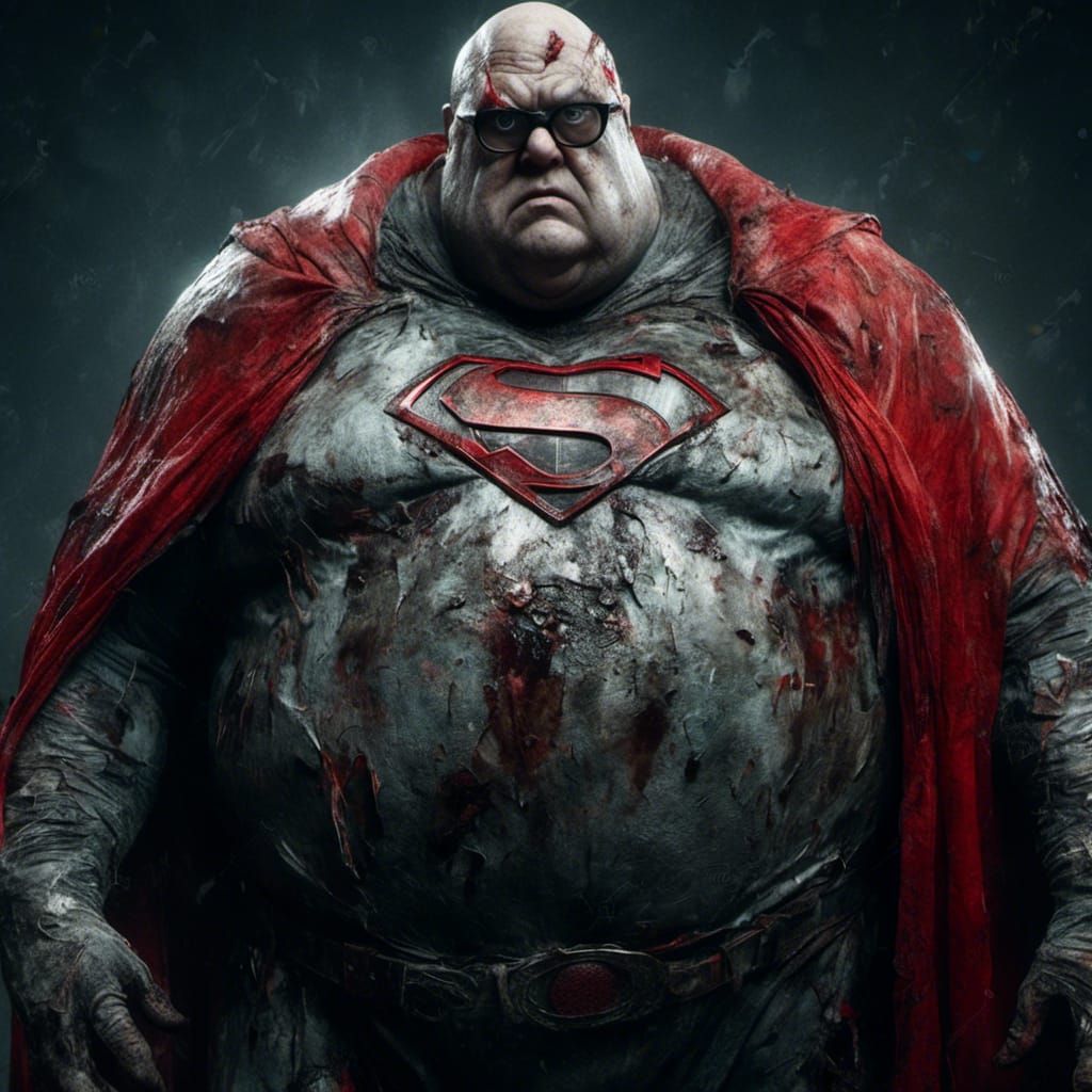 Obese Man in Superhero Costume: Hyperrealistic 8K