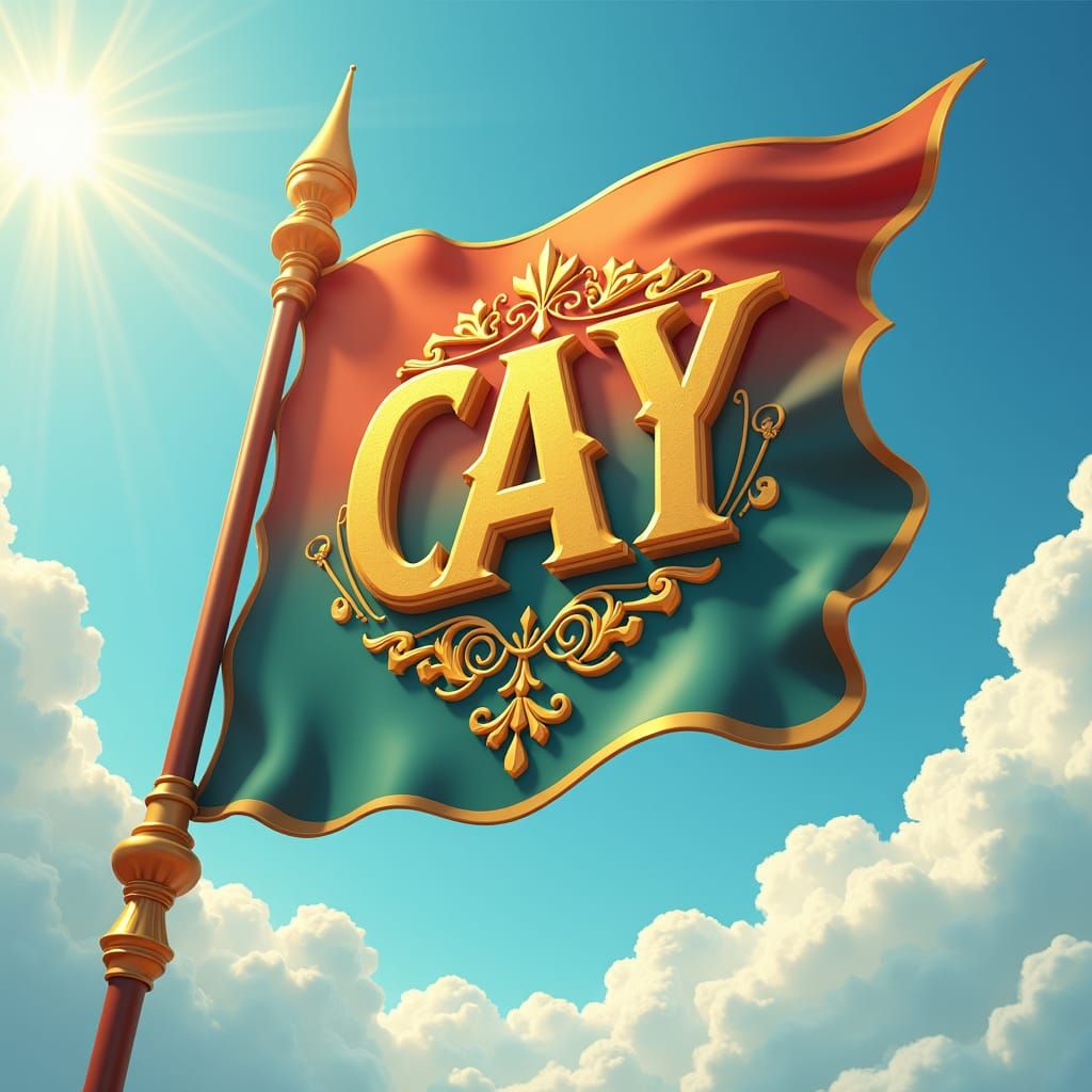 Flag with Golden Emblem in Fantasy Style