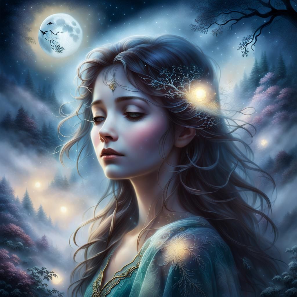 Ethereal Fantasy Art: Person in Moonlight