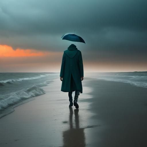 Rainy Beach Oil Painting in Triadic Colors