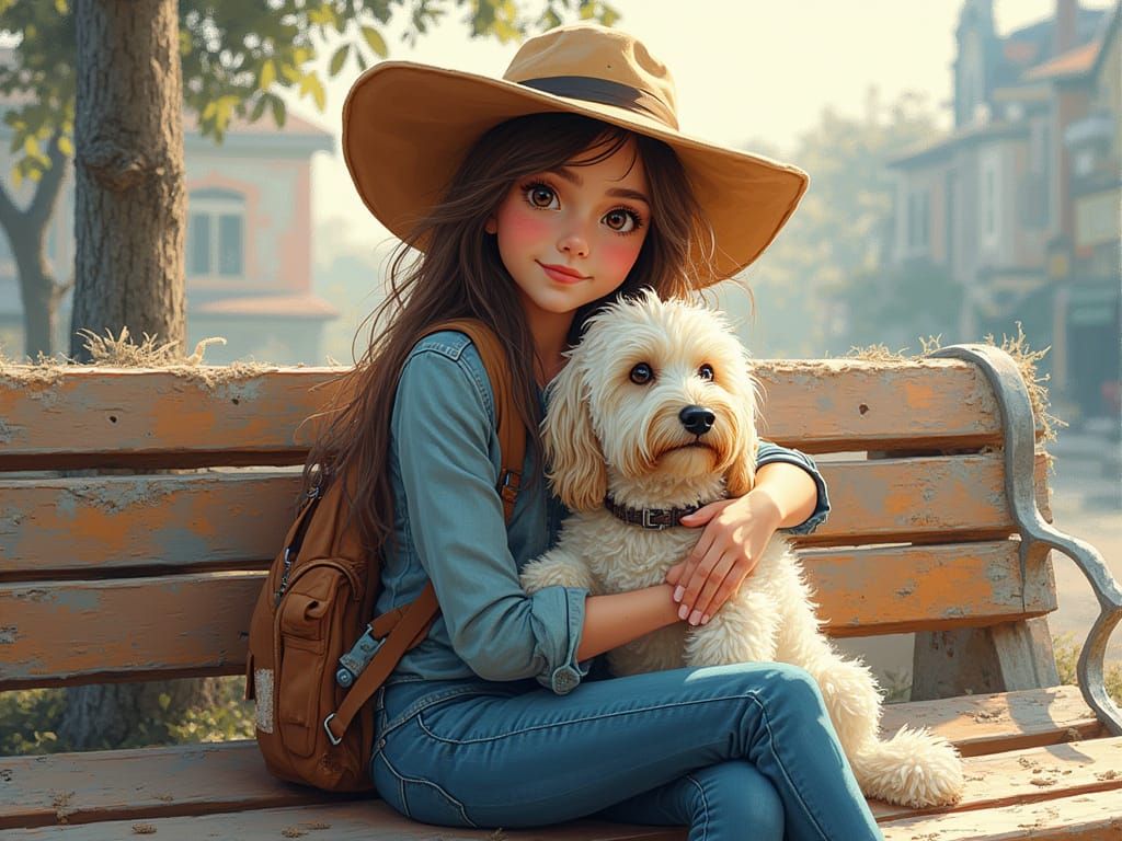 Girl with Maltese Puppy in Splash Art Style