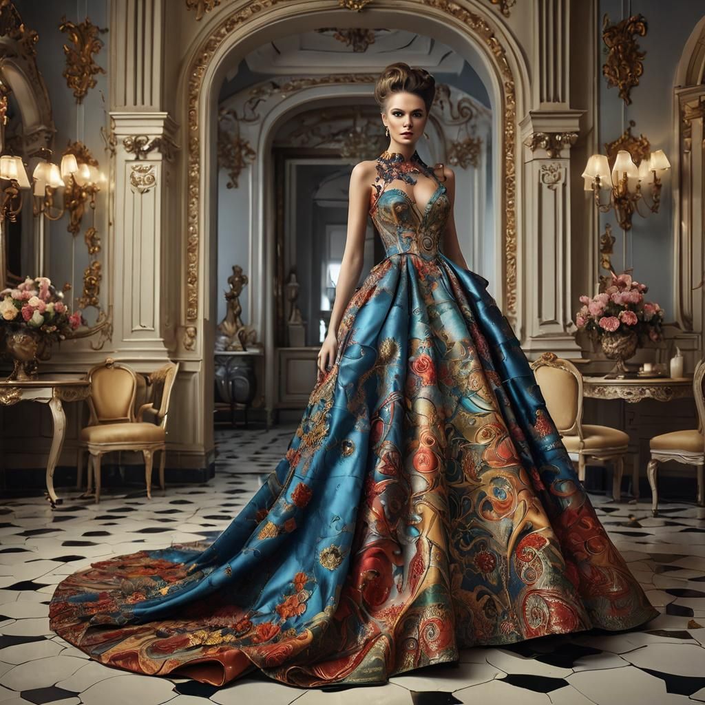 Extravagant Baroque and Futuristic Evening Dress