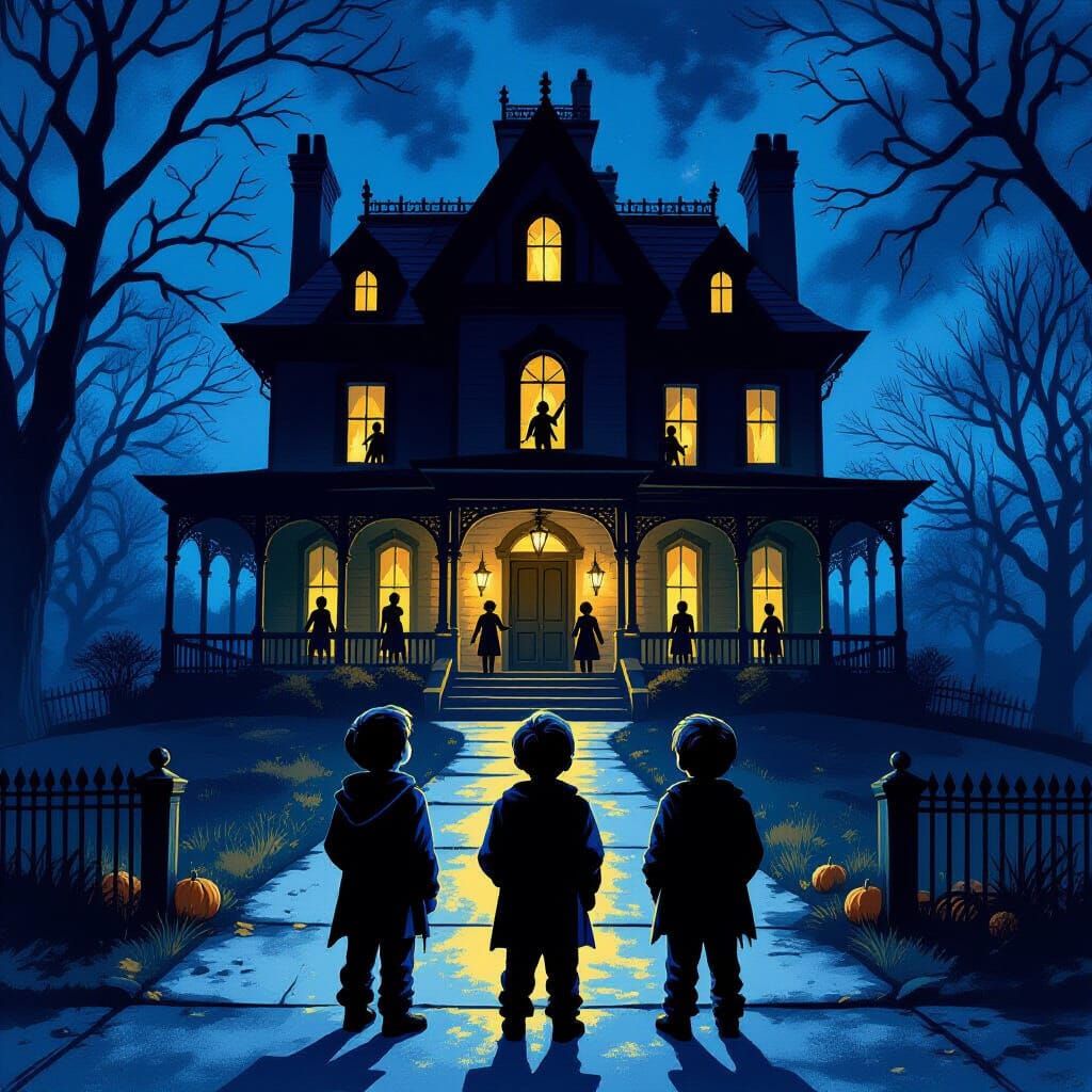 Boys Behold Haunted Mansion Halloween Night
