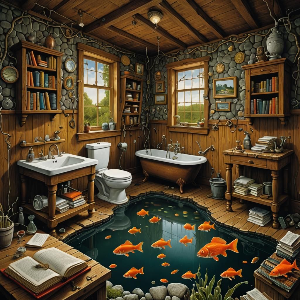Surreal Cave Cottage Bathroom in Yerka Style