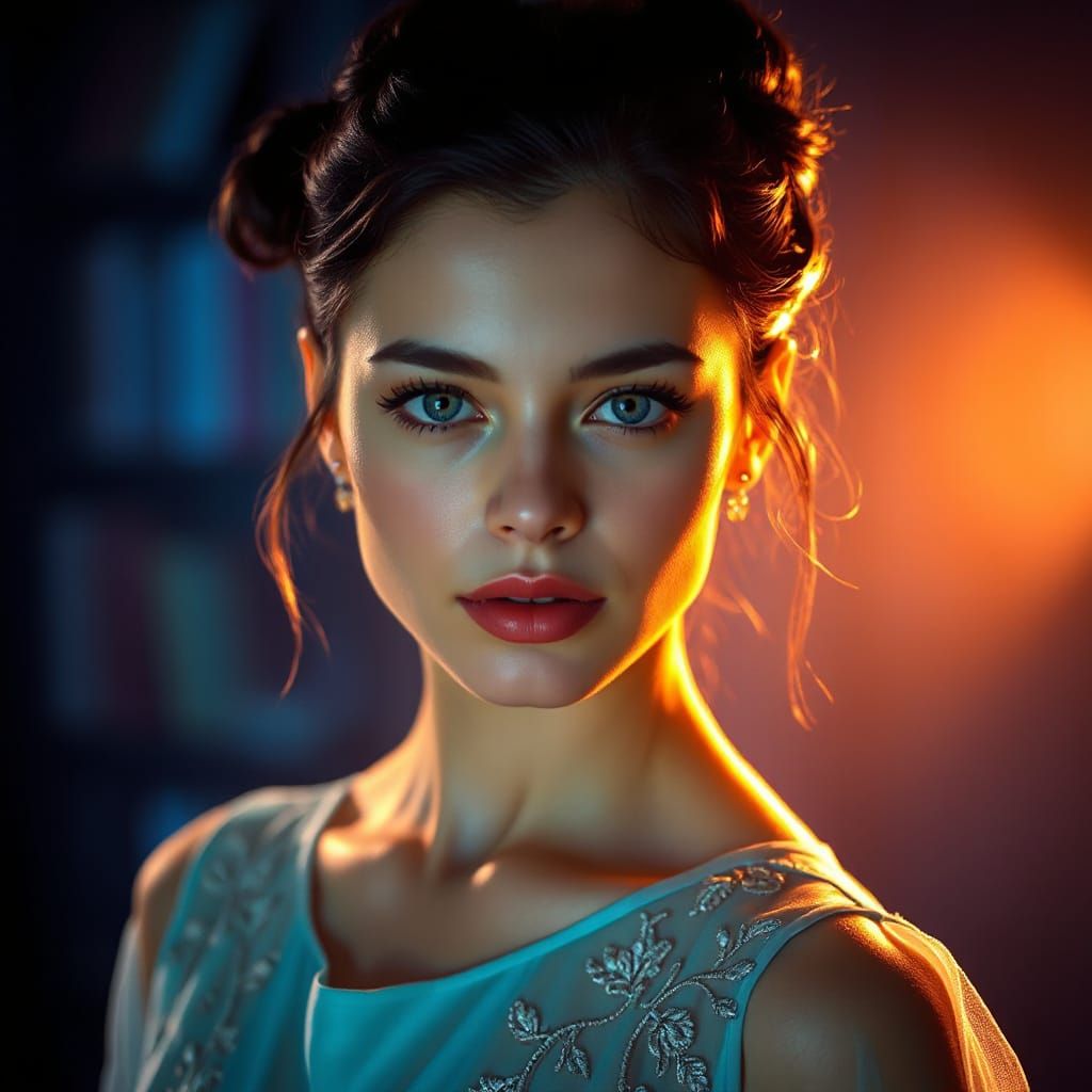 Woman With Striking Eyes in Dramatic Chiaroscuro Lighting