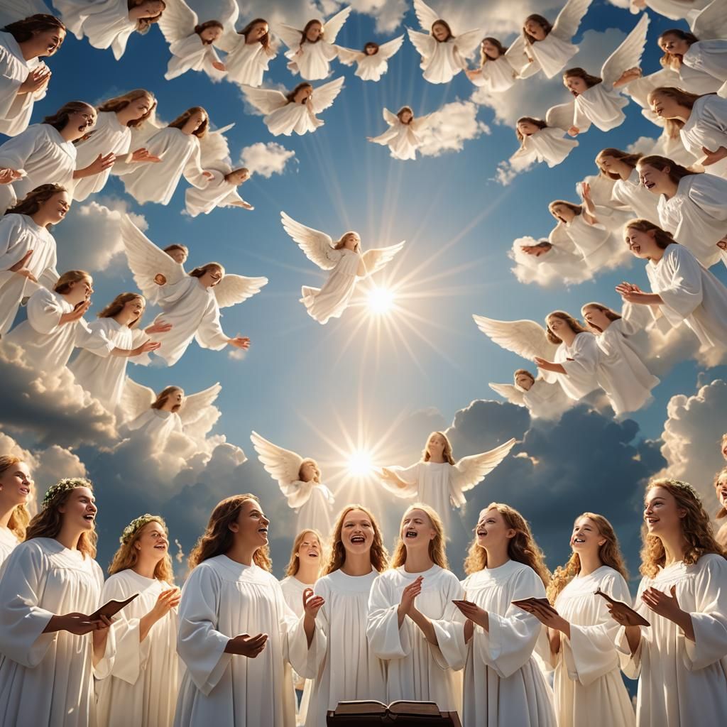 Angelic Choir Singing in Harmony with Heavenly Light