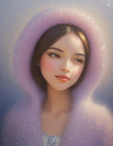 Diamond Woman Sparkling in Pointillism Style