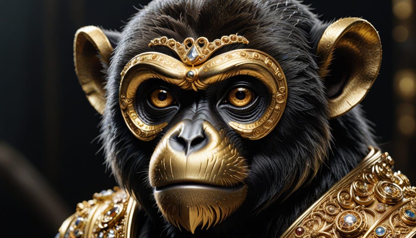 Hyperrealistic Gold Monkey: A Digital Masterpiece