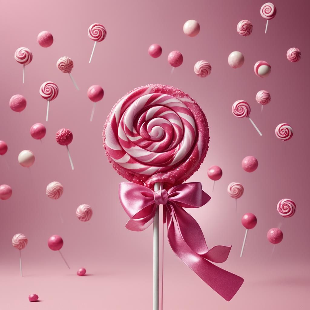 Pink Lollipop with Bow: Hyper-Realistic Fantasy Close-Up