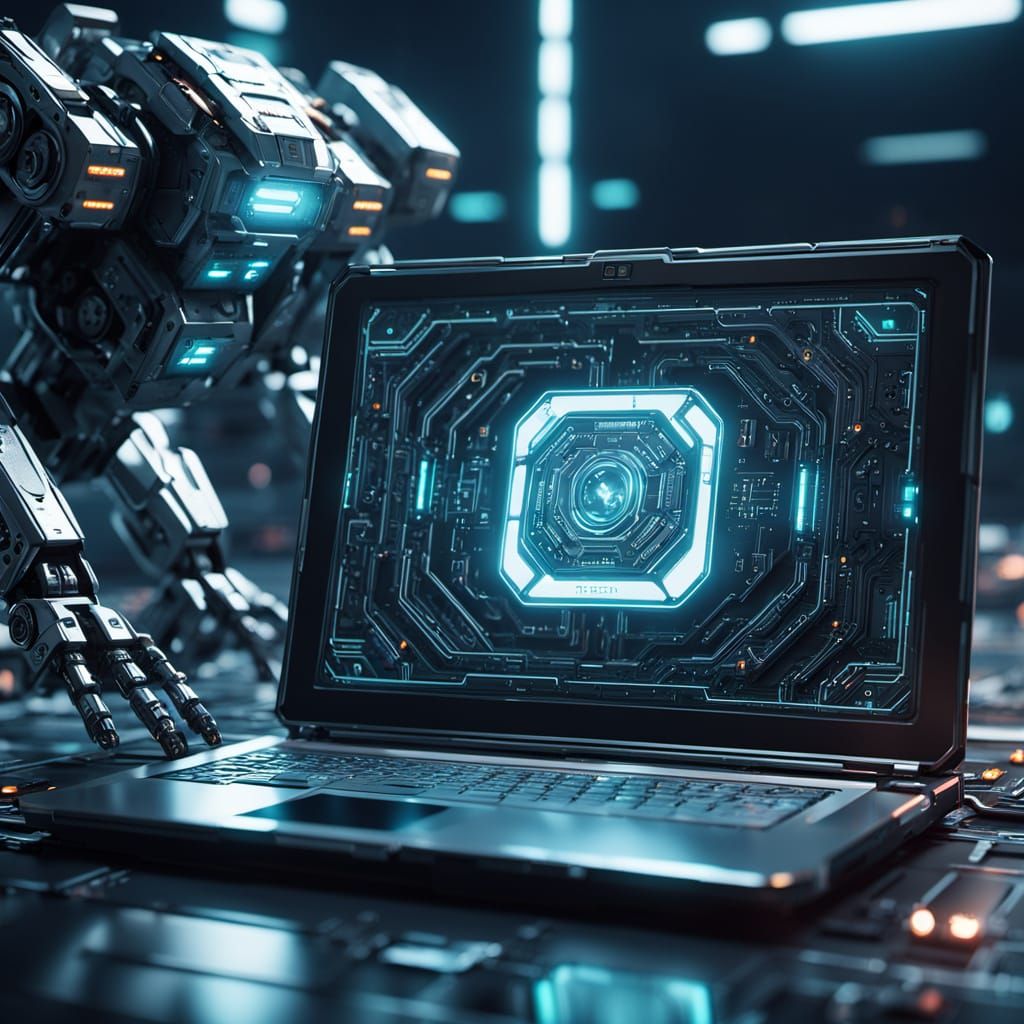 Futuristic Laptop of Code, Sci-Fi Art