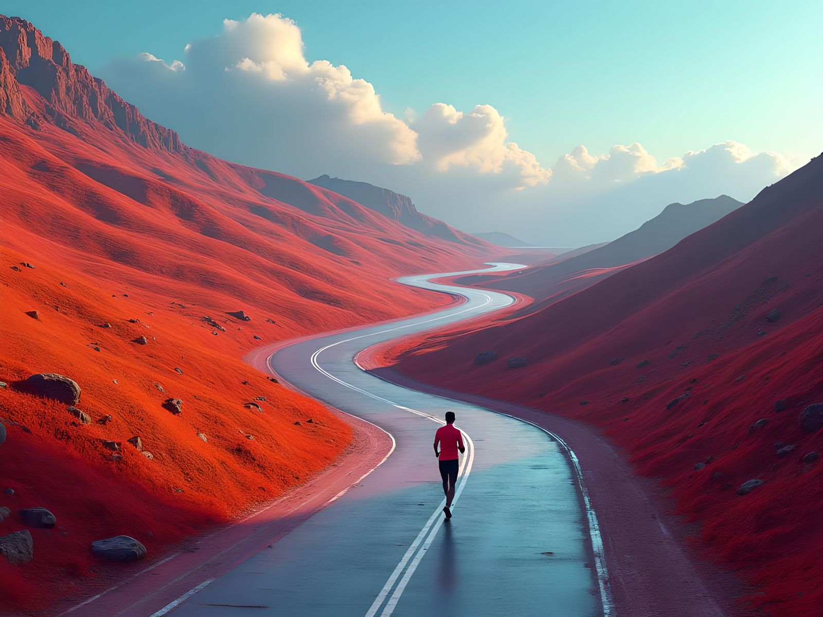 Hilly Road With Jogger in Fantasy Concept Art