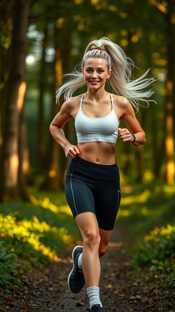 Nordic Woman Running in English Countryside