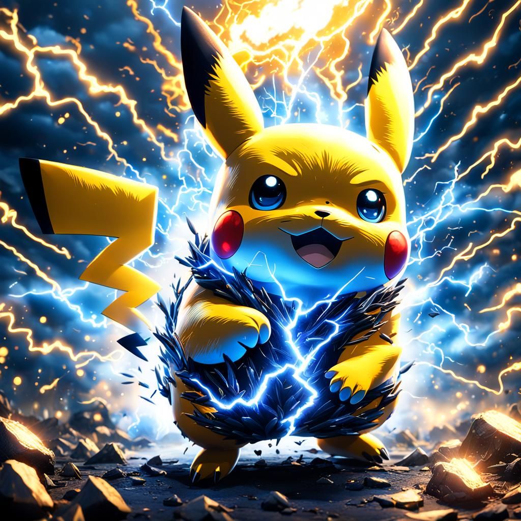 Pikachu Bursts with Electric Energy in Fantasy Art