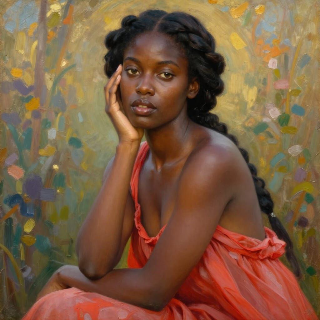 Elegant Woman in Red Dress, Atmospheria Style