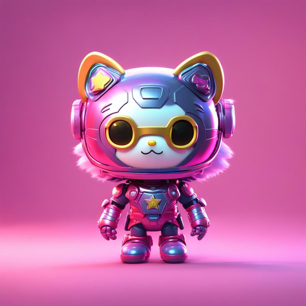 Hello Kitty as Cybernetic Superhero: 3D Digital Art
