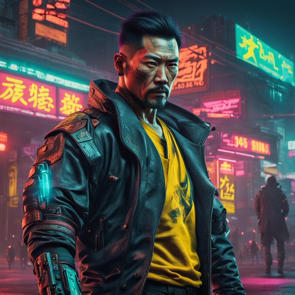 Cyberpunk Fighter with Robotics Implants and Tattoos