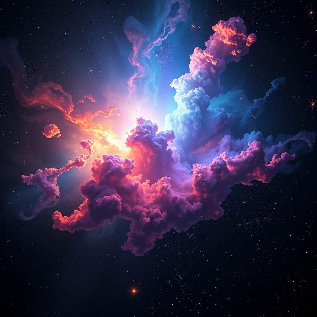 Iridescent Nebula with Stardust in Matte Painting Style
