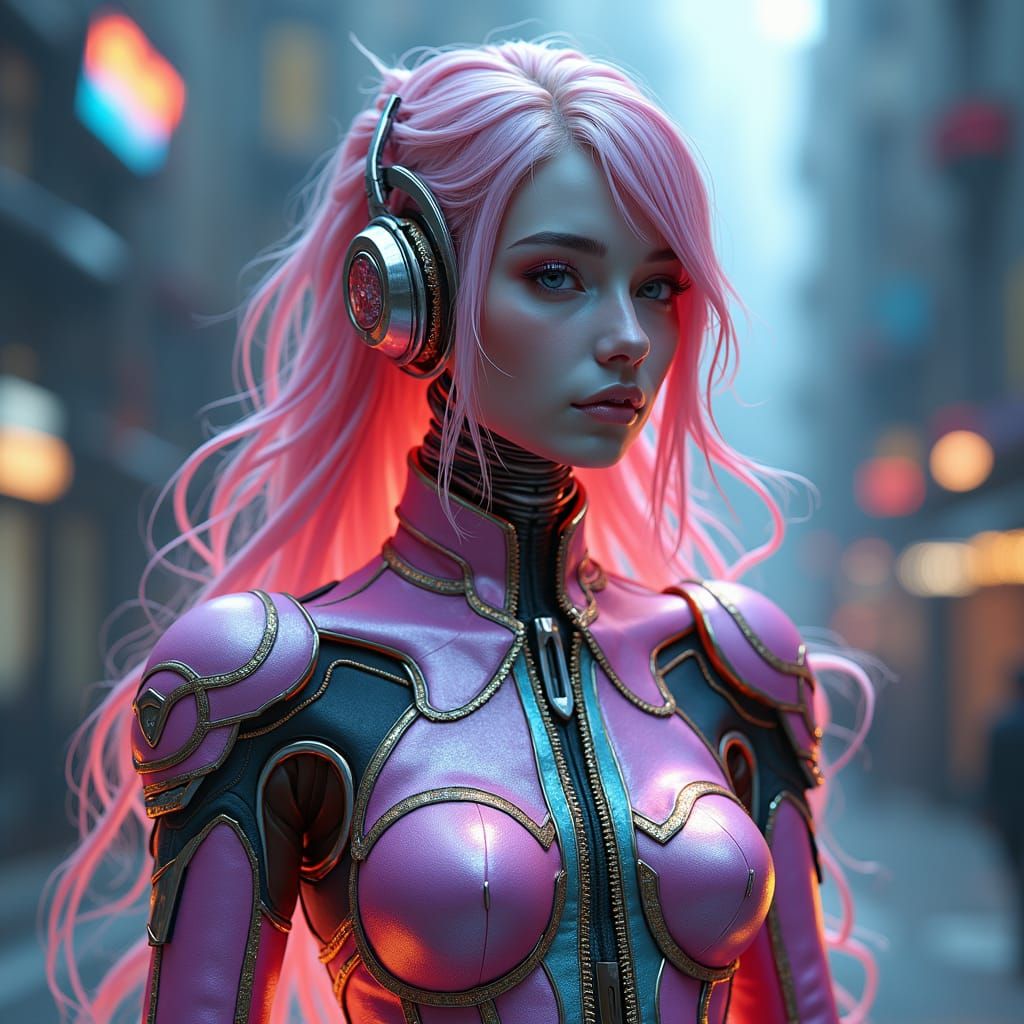 Futuristic Biomechanical Woman in Military Outfit