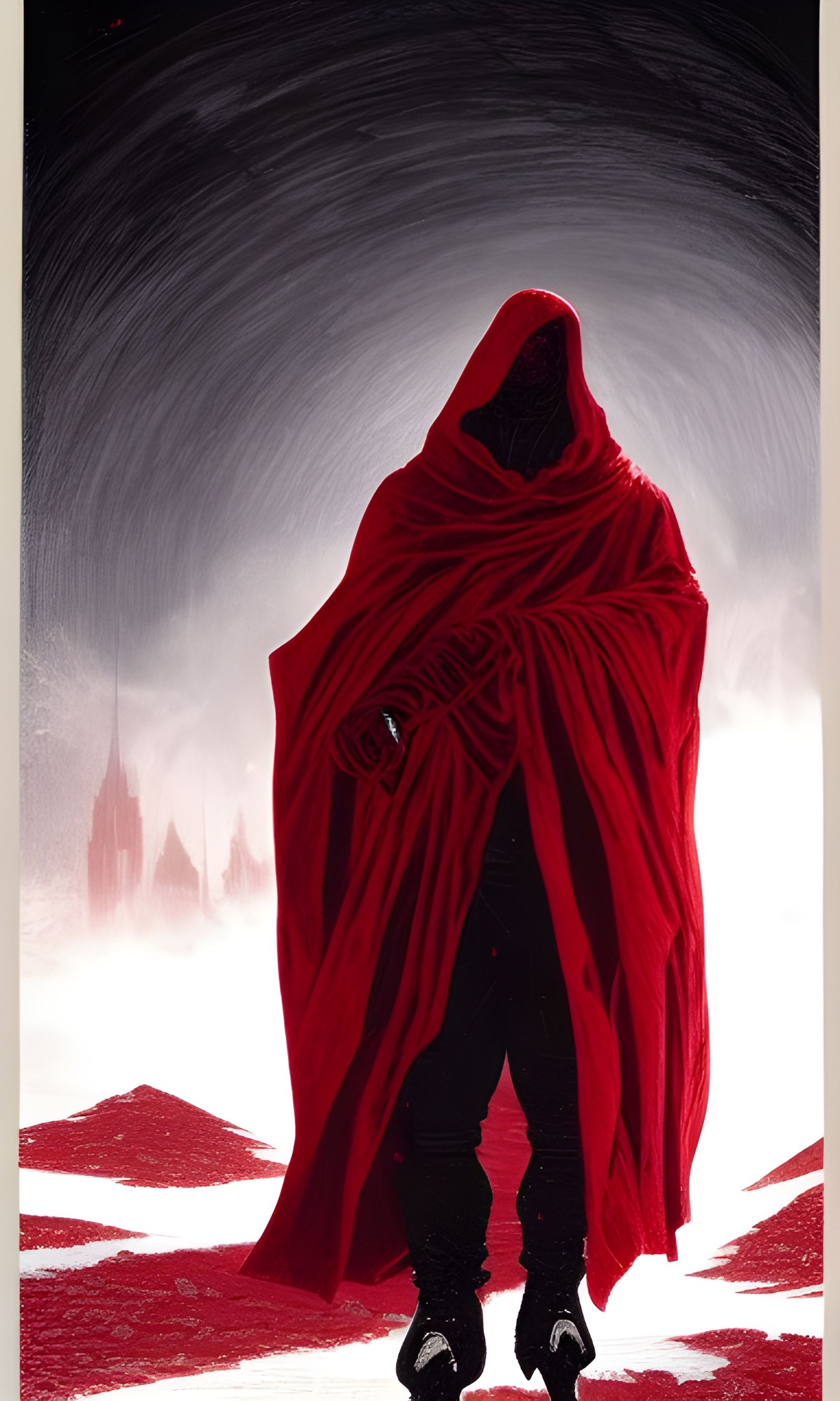 Figure in Red Cloak on Ice