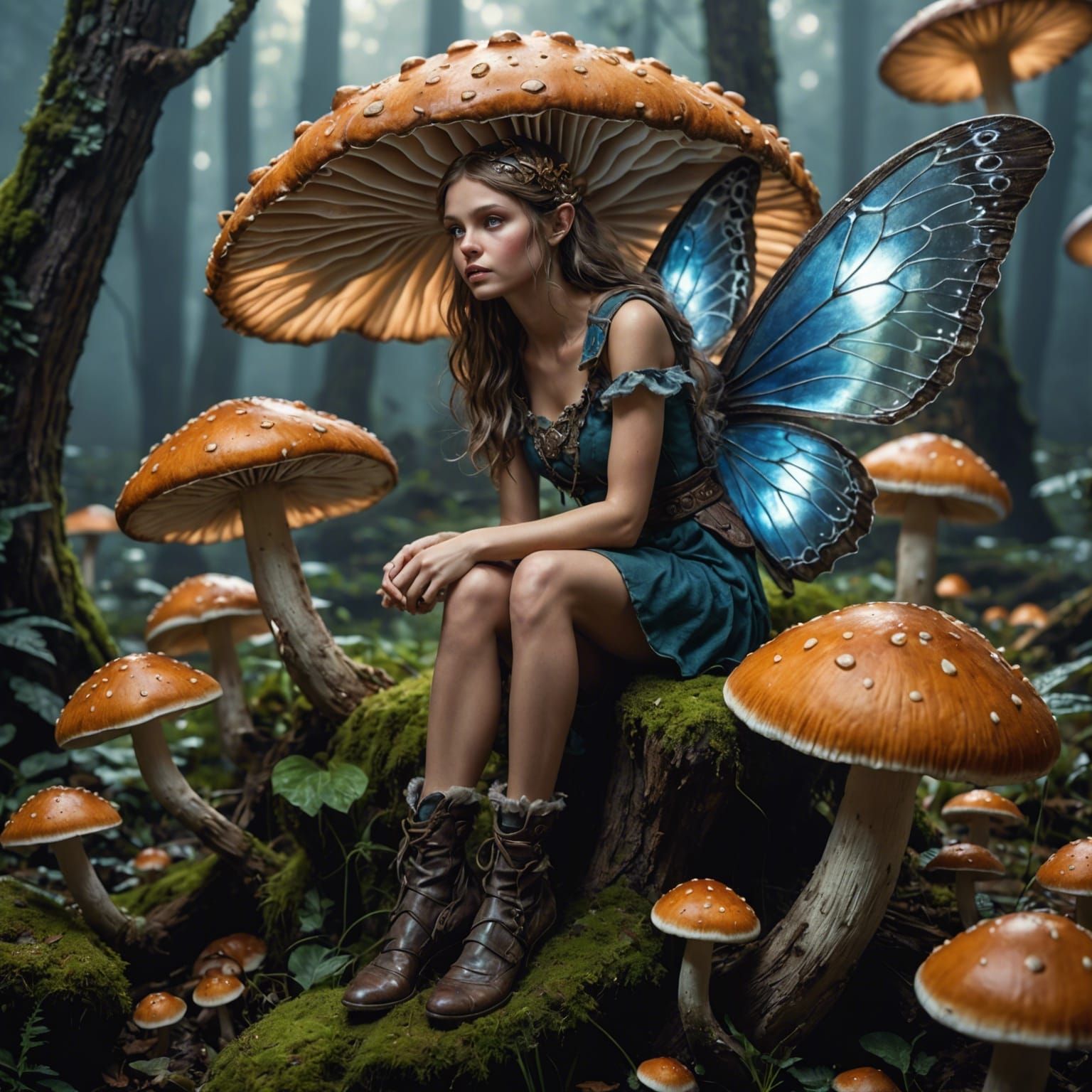 Fairy on Mushroom Brain: Hyperrealistic Concept Art