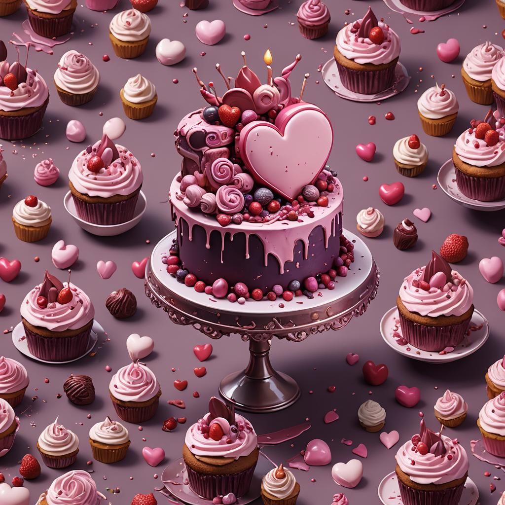 Pink Heart Cake: Detailed Matte Painting