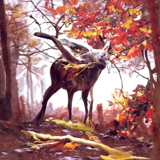 Ethereal Deer in Autumn Forest, Oil Painting