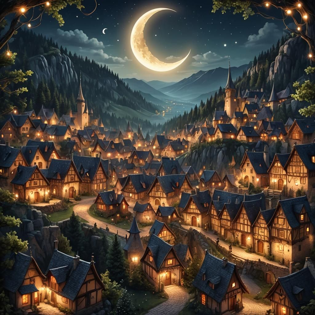 Medieval town during Summer night