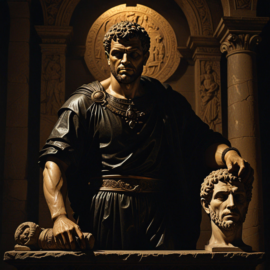 Caracalla watching a statue with a devil smile