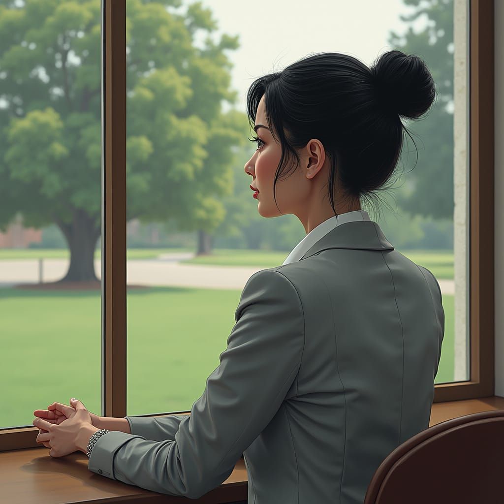 Hyper-Realistic Portrait of a Middle-Aged Woman in a Busines...