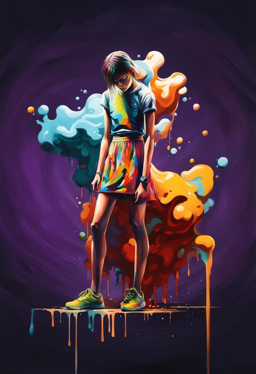 Colorful Graffiti Girl in Street Art Style
