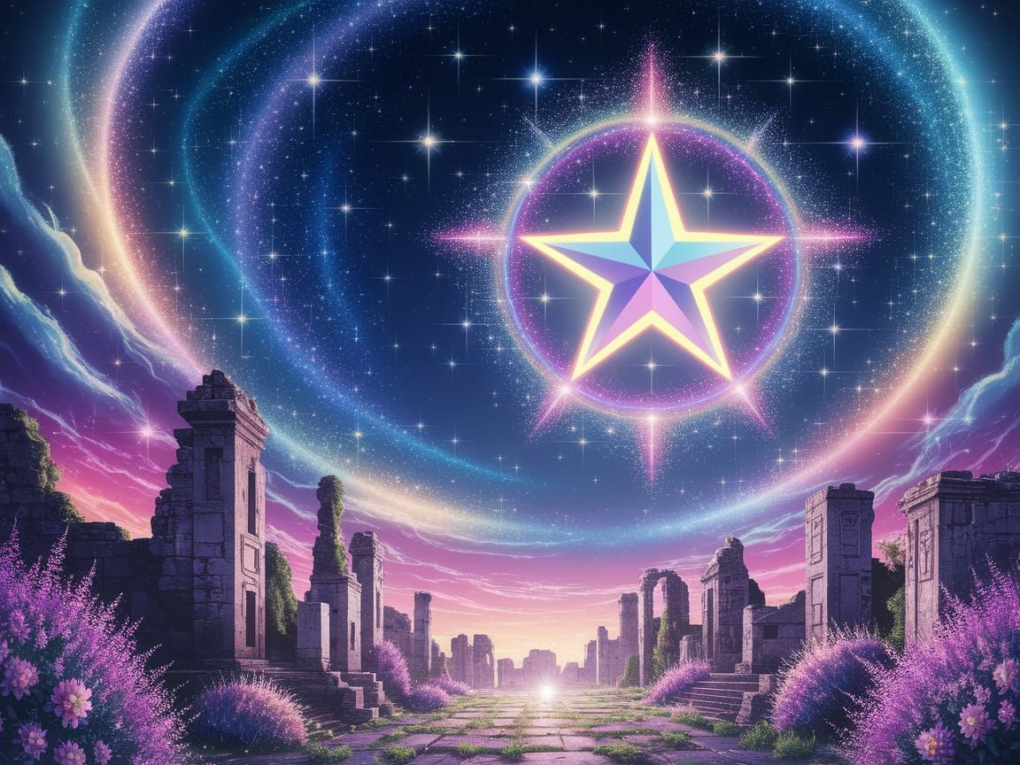 Magical Fairytale Sky with Ancient Ruins