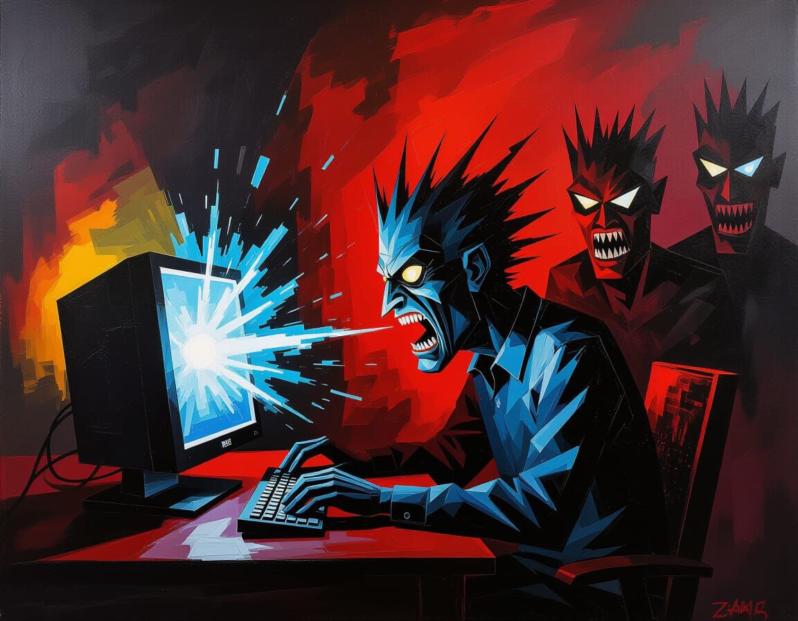 Abstract Oil Painting of PC Shutdown Anger